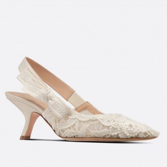 Dior J'Adior Slingback Pumps 65MM In White Macrame Embroidered Cotton Dior J'Adior Slingback Pumps 65MM In White Macrame Embroidered Cotton