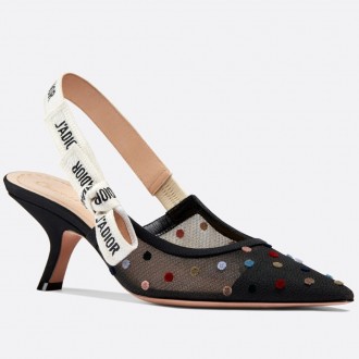 Dior J'Adior Tulle Slingback Embroidered With Mini Velvet Polka Dots Dior J'Adior Tulle Slingback Embroidered With Mini Velvet Polka Dots