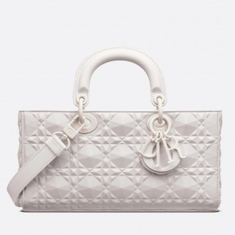 Dior Lady D-Joy Bag In White Calfskin with Diamond Motif Dior Lady D-Joy Bag In White Calfskin with Diamond Motif