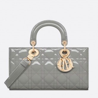 Dior Lady D-Joy Medium Bag in Grey Patent Cannage Calfskin Dior Lady D-Joy Medium Bag in Grey Patent Cannage Calfskin