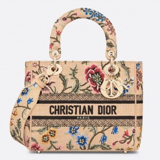 Dior Lady D-Lite Medium Bag In Beige Raffia Embroidered with Dior Petites Fleurs Dior Lady D-Lite Medium Bag In Beige Raffia Embroidered with Dior Petites Fleurs