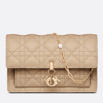 Dior Lady Dior Chain Pouch In Beige Cannage Lambskin Dior Lady Dior Chain Pouch In Beige Cannage Lambskin