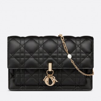 Dior Lady Dior Chain Pouch In Black Cannage Lambskin Dior Lady Dior Chain Pouch In Black Cannage Lambskin