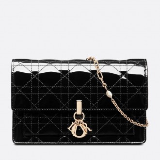 Dior Lady Dior Chain Pouch In Black Patent Calfskin Dior Lady Dior Chain Pouch In Black Patent Calfskin