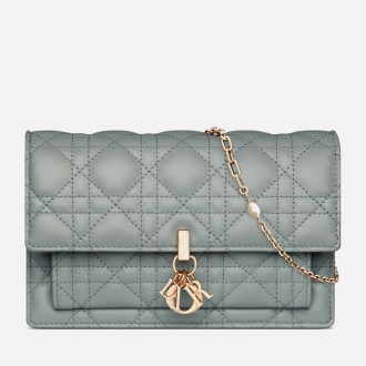 Dior Lady Dior Chain Pouch In Grey Cannage Lambskin Dior Lady Dior Chain Pouch In Grey Cannage Lambskin