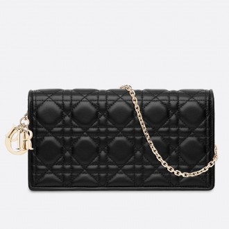 Dior Lady Dior Clutch With Chain In Black Lambskin Dior Lady Dior Clutch With Chain In Black Lambskin