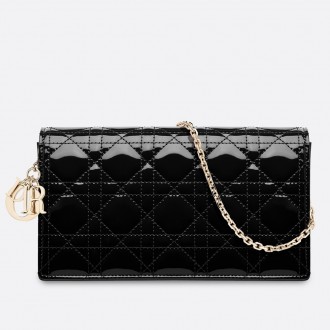 Dior Lady Dior Clutch With Chain In Black Patent Dior Lady Dior Clutch With Chain In Black Patent