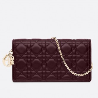 Dior Lady Dior Clutch With Chain In Bordeaux Lambskin Dior Lady Dior Clutch With Chain In Bordeaux Lambskin