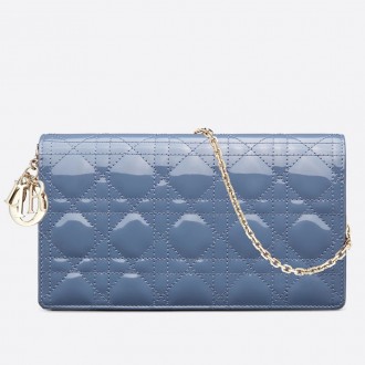 Dior Lady Dior Clutch With Chain In Denim Blue Patent Dior Lady Dior Clutch With Chain In Denim Blue Patent