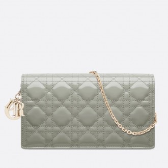 Dior Lady Dior Clutch With Chain In Grey Patent Leather Dior Lady Dior Clutch With Chain In Grey Patent Leather