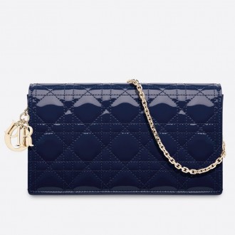 Dior Lady Dior Clutch With Chain In Indigo Blue Patent Dior Lady Dior Clutch With Chain In Indigo Blue Patent