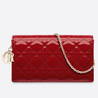 Dior Lady Dior Clutch With Chain In Red Patent Calfskin Dior Lady Dior Clutch With Chain In Red Patent Calfskin