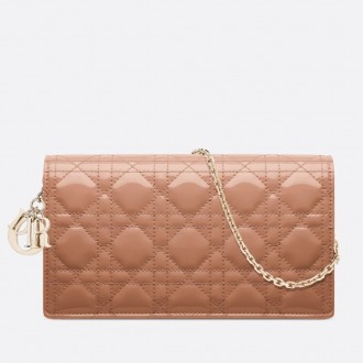 Dior Lady Dior Clutch With Chain In Rose Des Vents Patent Leather Dior Lady Dior Clutch With Chain In Rose Des Vents Patent Leather