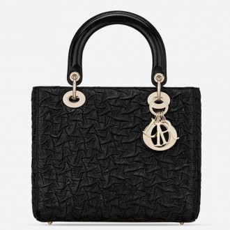 Dior Lady Dior Medium Bag In Black Wavy Crinkled Lambskin Dior Lady Dior Medium Bag In Black Wavy Crinkled Lambskin