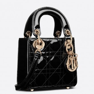 Dior Lady Dior Micro Bag In Black Patent Cannage Calfskin Dior Lady Dior Micro Bag In Black Patent Cannage Calfskin
