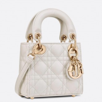 Dior Lady Dior Micro Bag In White Cannage Lambskin Dior Lady Dior Micro Bag In White Cannage Lambskin