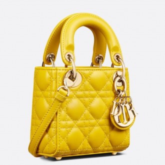 Dior Lady Dior Micro Bag In Yellow Cannage Lambskin Dior Lady Dior Micro Bag In Yellow Cannage Lambskin