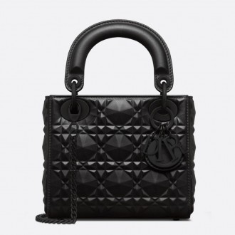 Dior Lady Dior Mini Bag In Black Calfskin with Diamond Motif Dior Lady Dior Mini Bag In Black Calfskin with Diamond Motif