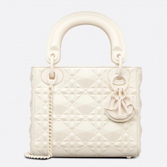 Dior Lady Dior Mini Bag In White Calfskin with Diamond Motif Dior Lady Dior Mini Bag In White Calfskin with Diamond Motif