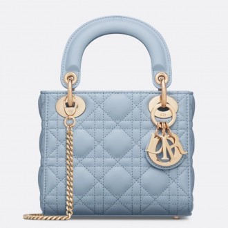 Dior Lady Dior Mini Bag with Chain in Pale Blue Cannage Lambskin Dior Lady Dior Mini Bag with Chain in Pale Blue Cannage Lambskin