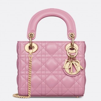 Dior Lady Dior Mini Bag with Chain in Pink Cannage Lambskin Dior Lady Dior Mini Bag with Chain in Pink Cannage Lambskin