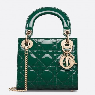 Dior Lady Dior Mini Chain Bag with Chain in Green Patent Calfskin Dior Lady Dior Mini Chain Bag with Chain in Green Patent Calfskin