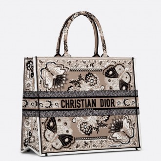 Dior Large Book Tote Bag in Beige Butterfly Bandana Embroidery Dior Large Book Tote Bag in Beige Butterfly Bandana Embroidery