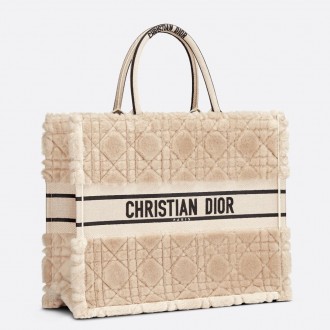 Dior Large Book Tote Bag In Beige Cannage Shearling Dior Large Book Tote Bag In Beige Cannage Shearling