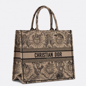 Dior Large Book Tote Bag in Beige Toile de Jouy Soleil Embroidery Dior Large Book Tote Bag in Beige Toile de Jouy Soleil Embroidery