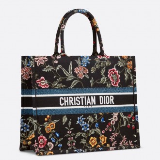 Dior Large Book Tote Bag In Black Dior Petites Fleurs Embroidery Dior Large Book Tote Bag In Black Dior Petites Fleurs Embroidery
