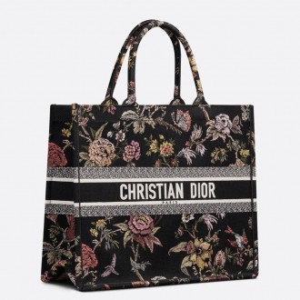 Dior Large Book Tote Bag In Black Multicolor Jardin Botanique Embroidery Dior Large Book Tote Bag In Black Multicolor Jardin Botanique Embroidery