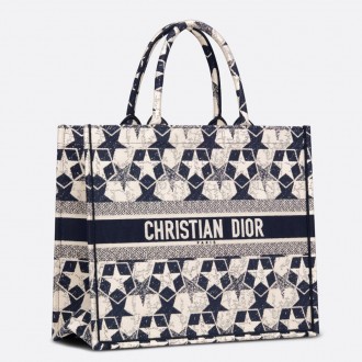 Dior Large Book Tote Bag In Blue and White Dior Etoile Embroidery Dior Large Book Tote Bag In Blue and White Dior Etoile Embroidery