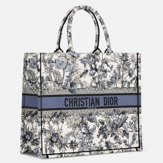 Dior Large Book Tote Bag in Denim Blue Dior Chardons Embroidery Dior Large Book Tote Bag in Denim Blue Dior Chardons Embroidery