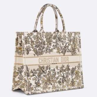 Dior Large Book Tote Bag in Gold-Tone Millefiori Unicorn Embroidery Dior Large Book Tote Bag in Gold-Tone Millefiori Unicorn Embroidery