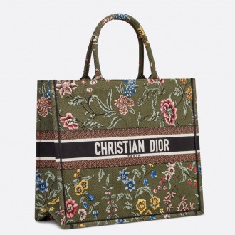 Dior Large Book Tote Bag In Green Dior Petites Fleurs Embroidery Dior Large Book Tote Bag In Green Dior Petites Fleurs Embroidery