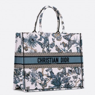 Dior Large Book Tote Bag in White and Blue Toile de Jouy Mexico Embroidery Dior Large Book Tote Bag in White and Blue Toile de Jouy Mexico Embroidery