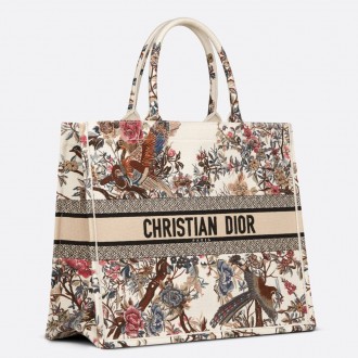 Dior Large Book Tote Bag In White Jardin d'Hiver Embroidery Dior Large Book Tote Bag In White Jardin d'Hiver Embroidery