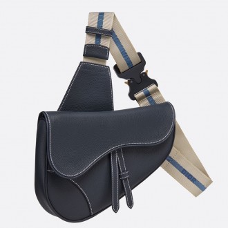 Dior Men's Saddle Belt Bag In Navy Grained Calfskin Dior Men's Saddle Belt Bag In Navy Grained Calfskin