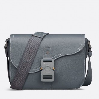Dior Men's Small Saddle Messenger Bag in Grey Grained Calfskin Dior Men's Small Saddle Messenger Bag in Grey Grained Calfskin