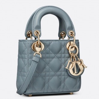 Dior Micro Lady Dior Bag In Blue Cannage Lambskin Dior Micro Lady Dior Bag In Blue Cannage Lambskin