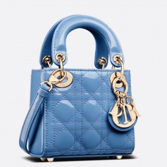 Dior Micro Lady Dior Bag In Blue Patent Calfskin Dior Micro Lady Dior Bag In Blue Patent Calfskin