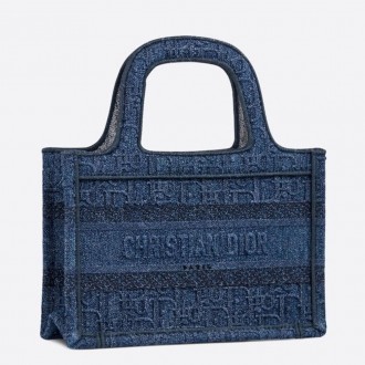 Dior Mini Book Tote Bag In Denim Blue Oblique Canvas Dior Mini Book Tote Bag In Denim Blue Oblique Canvas