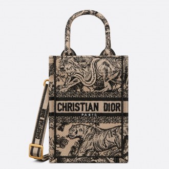 Dior Mini Book Tote Phone Bag In Hazelnut Toile de Jouy Embroidery Dior Mini Book Tote Phone Bag In Hazelnut Toile de Jouy Embroidery