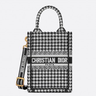 Dior Mini Book Tote Phone Bag In Micro Houndstooth Embroidery Dior Mini Book Tote Phone Bag In Micro Houndstooth Embroidery