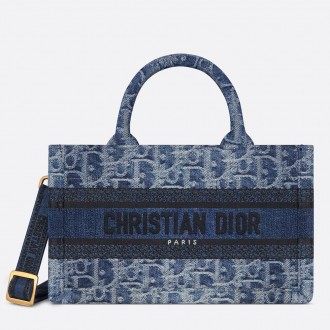 Dior Mini Book Tote with Strap in Blue Denim Oblique Jacquard Dior Mini Book Tote with Strap in Blue Denim Oblique Jacquard