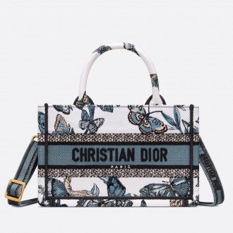 Dior Mini Book Tote with Strap in Blue Toile de Jouy Mexico Embroidery Dior Mini Book Tote with Strap in Blue Toile de Jouy Mexico Embroidery