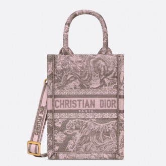 Dior Mini Dioriviera Book Tote Phone Bag In Pink Toile de Jouy Reverse Embroidery Dior Mini Dioriviera Book Tote Phone Bag In Pink Toile de Jouy Reverse Embroidery