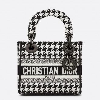 Dior Mini Lady D-Lite Bag In Black and White Houndstooth Embroidery Dior Mini Lady D-Lite Bag In Black and White Houndstooth Embroidery