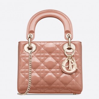 Dior Mini Lady Dior Bag In Beige Patent Calfskin Dior Mini Lady Dior Bag In Beige Patent Calfskin