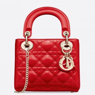 Dior Mini Lady Dior Bag In Cherry Patent Calfskin Dior Mini Lady Dior Bag In Cherry Patent Calfskin